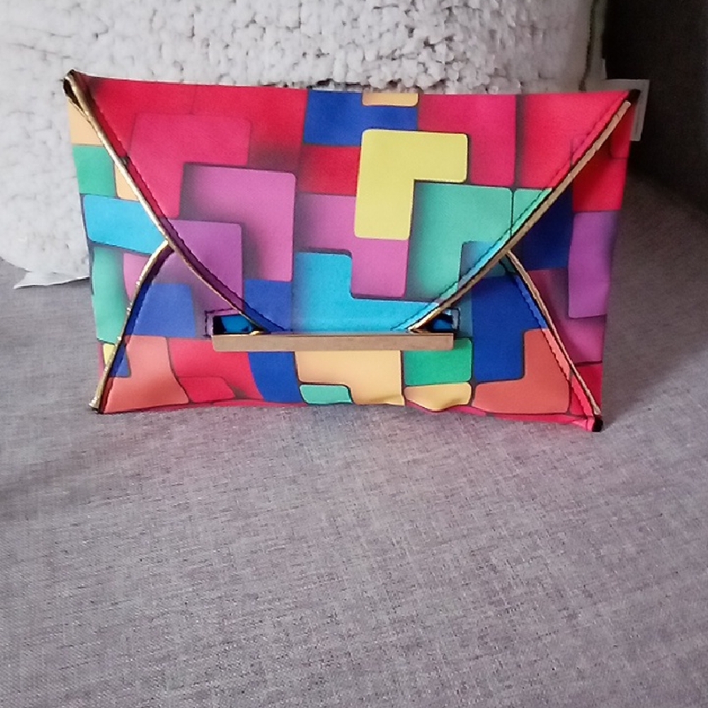 Multicolor Geometric Envelope Clutch - Women's Fashion Bag